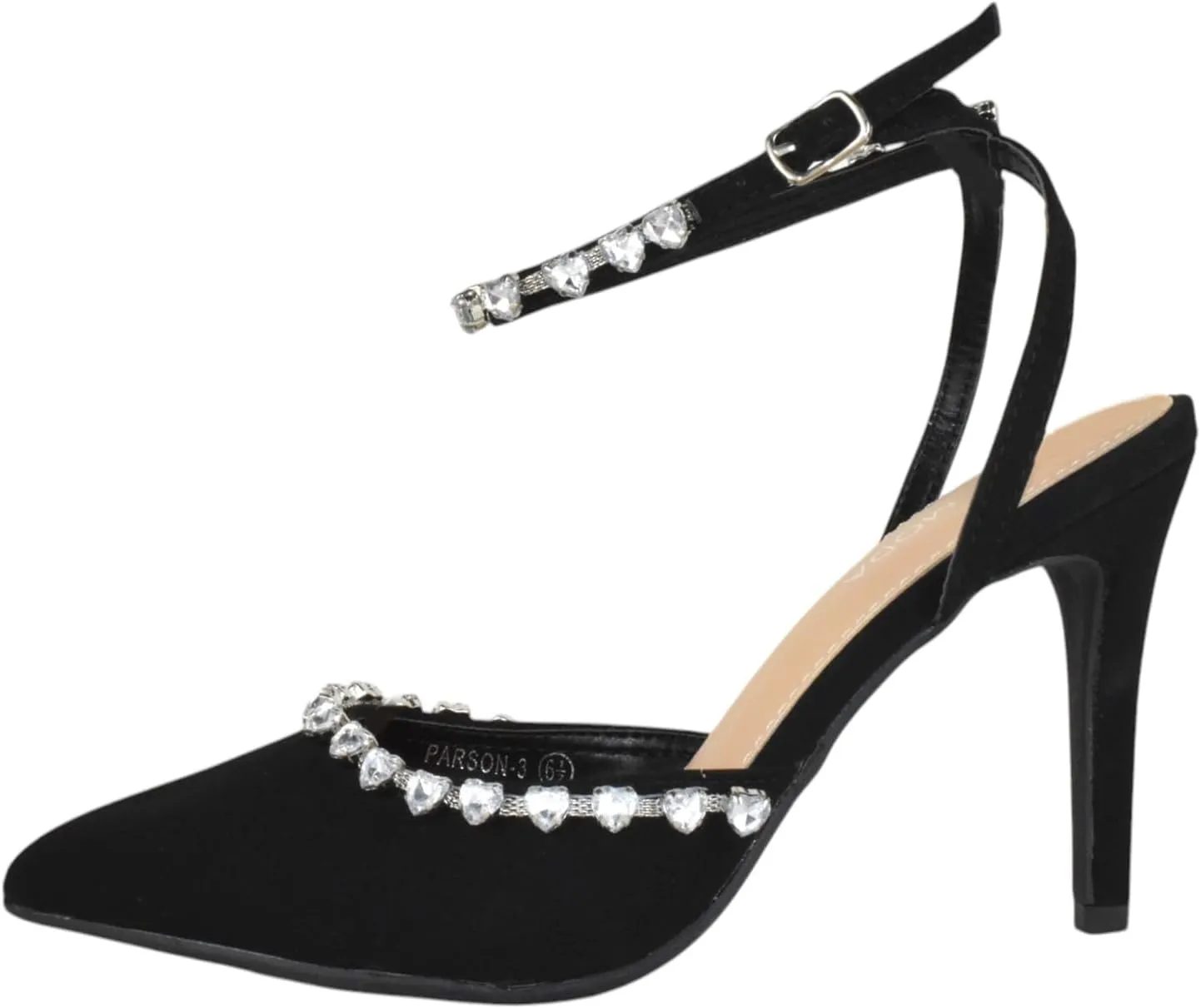 TOP Moda Shoes Women Stiletto High Heels Pointed-Toe Ankle Strap Bling Rhinestone Parson