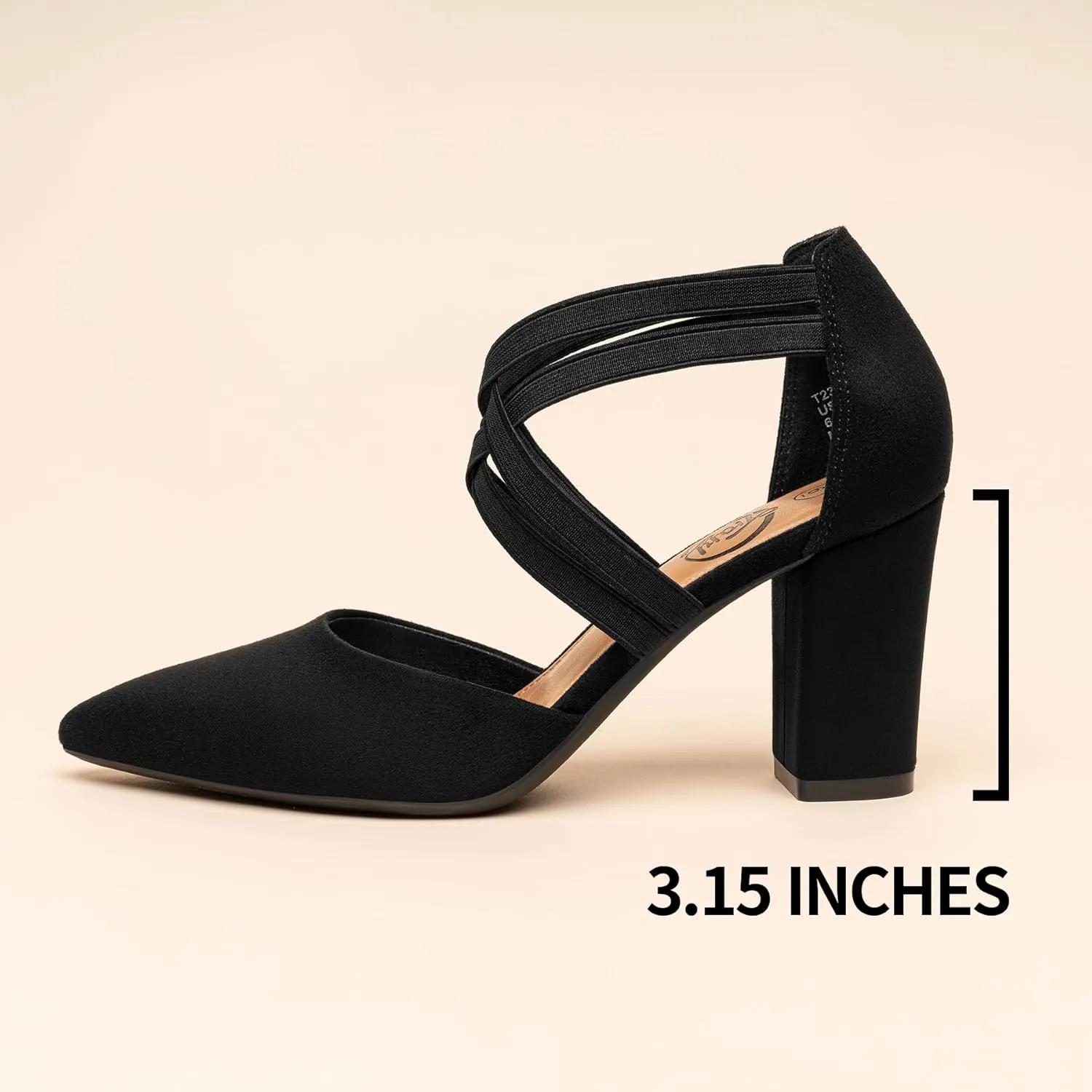 Trary Heels for Women, Chunky Heels for Women, Closed Pointed Toe Heels Comfortable Womens Pumps Elastic Double Crisscross Strap Low Heel Pumps for Women 3.5 Inch Heels Dress Shoes for Women
