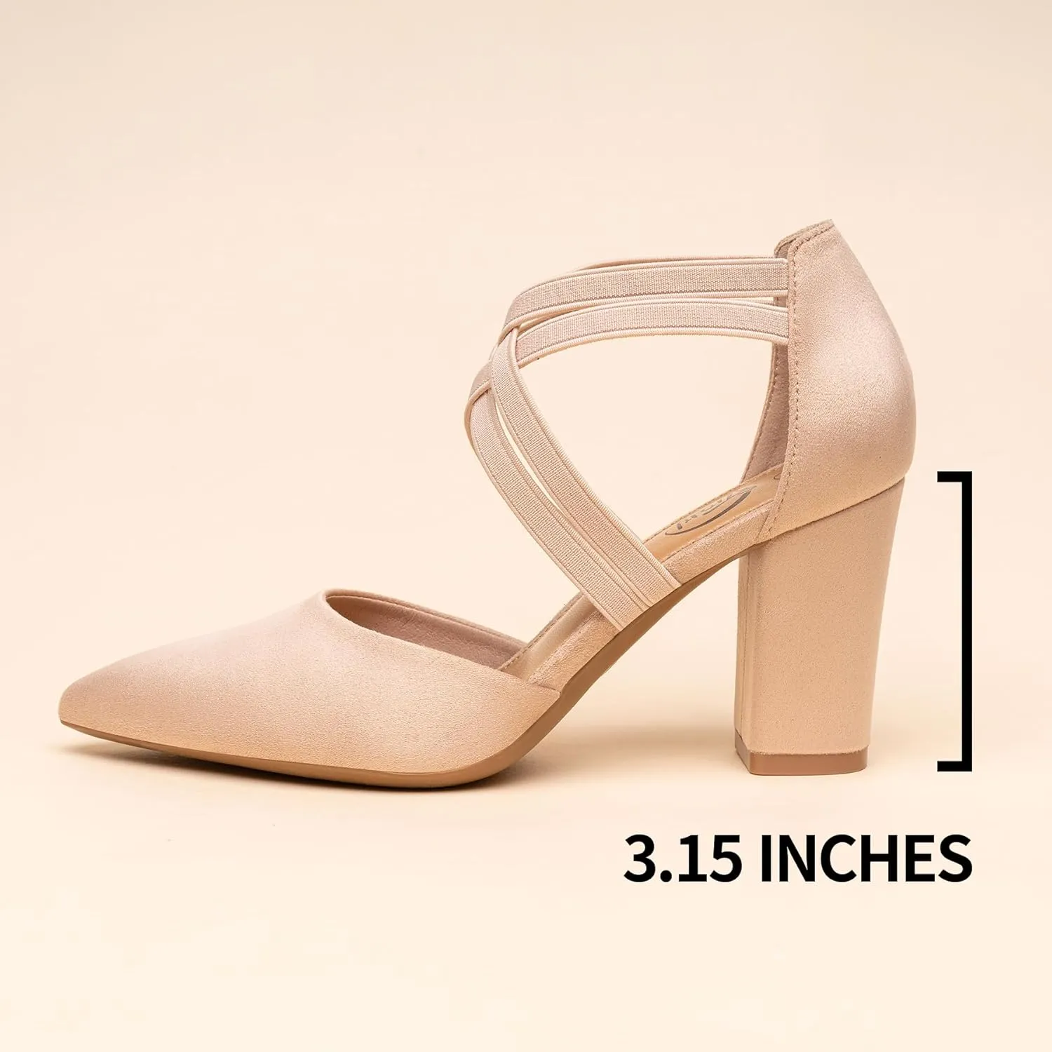 Trary Heels for Women, Chunky Heels for Women, Closed Pointed Toe Heels Comfortable Womens Pumps Elastic Double Crisscross Strap Low Heel Pumps for Women 3.5 Inch Heels Dress Shoes for Women