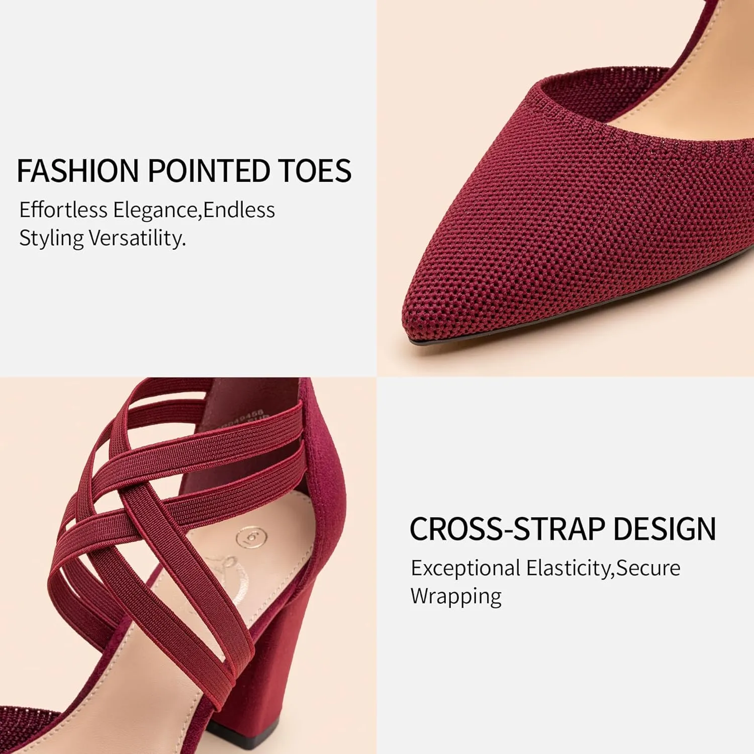 Trary Heels for Women, Chunky Heels for Women, Closed Pointed Toe Heels Comfortable Womens Pumps Elastic Double Crisscross Strap Low Heel Pumps for Women 3.5 Inch Heels Dress Shoes for Women