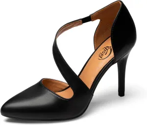 Trary Heels for Women Dress Closed Pointed Toe Heels Comfortable Stiletto High Heels Pumps Sexy Slip On D'Orsay Pumps with Cross Elastic Straps Work Wedding Party Shoes for Women