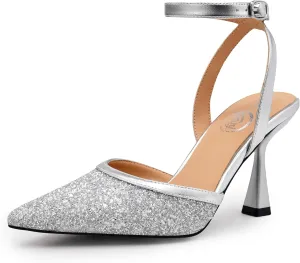 Trary Heels Women Pumps Closed Toe Ankle Strap Pointed Toe Heeled Sandals for Women Stiletto Wedding Dress Shoes