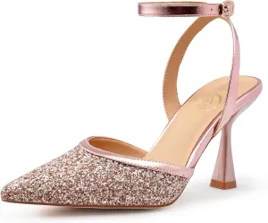 Trary Heels Women Pumps Closed Toe Ankle Strap Pointed Toe Heeled Sandals for Women Stiletto Wedding Dress Shoes