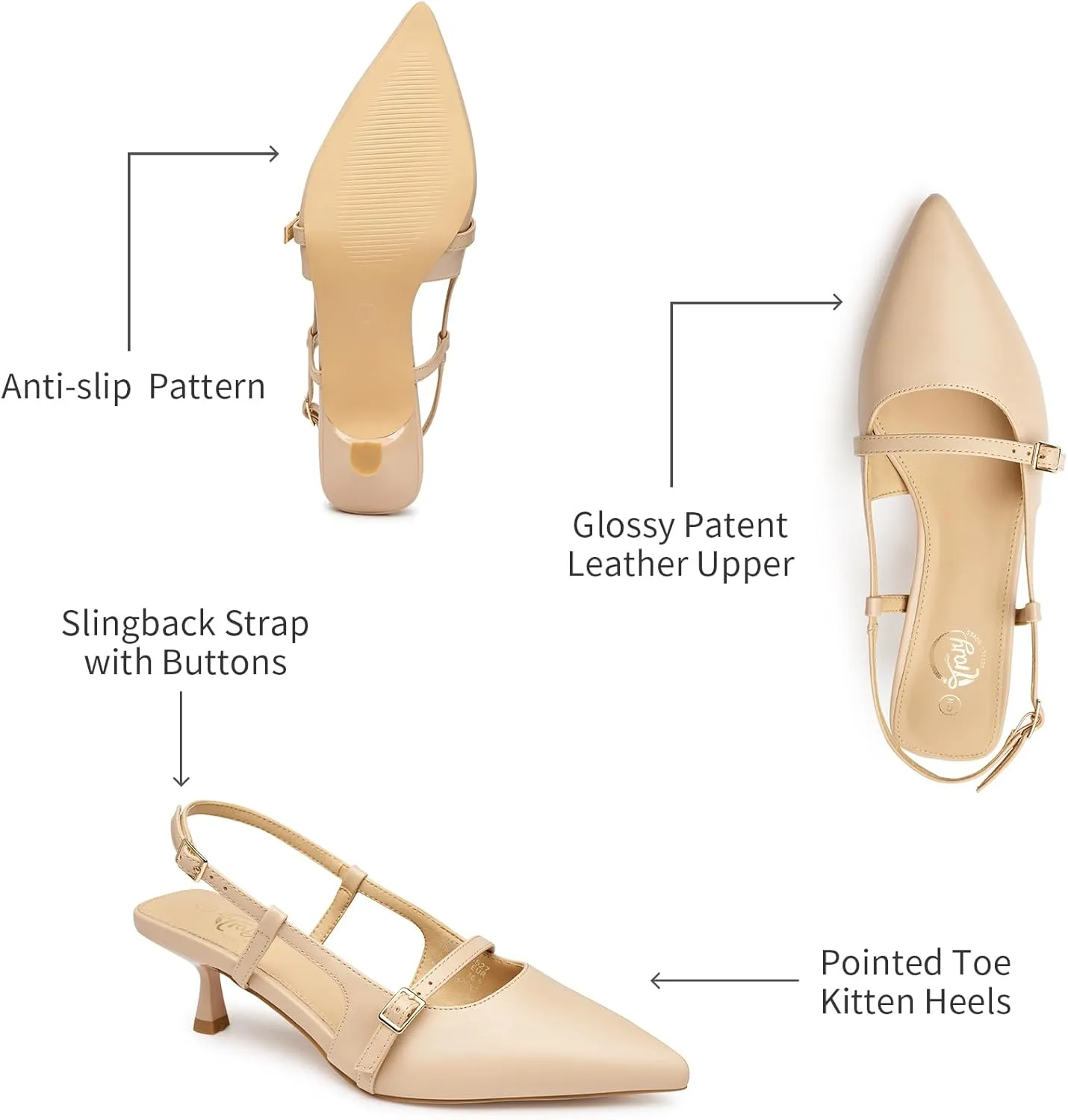 Trary Slingback Kitten Heels for Women,Pointed Toe Closed Toe Pumps,Sexy Shoes Women for Wedding