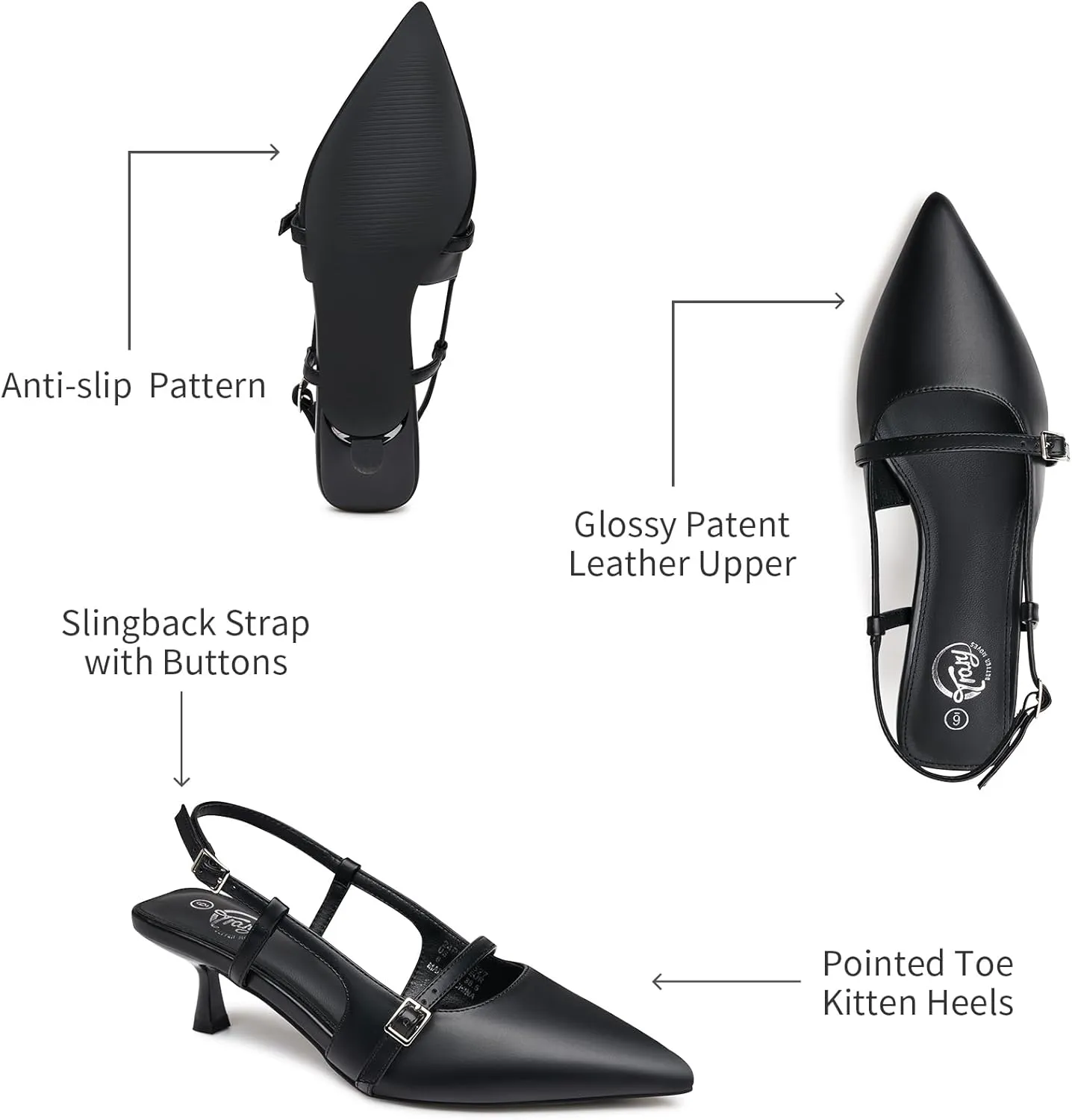 Trary Slingback Kitten Heels for Women,Pointed Toe Closed Toe Pumps,Sexy Shoes Women for Wedding
