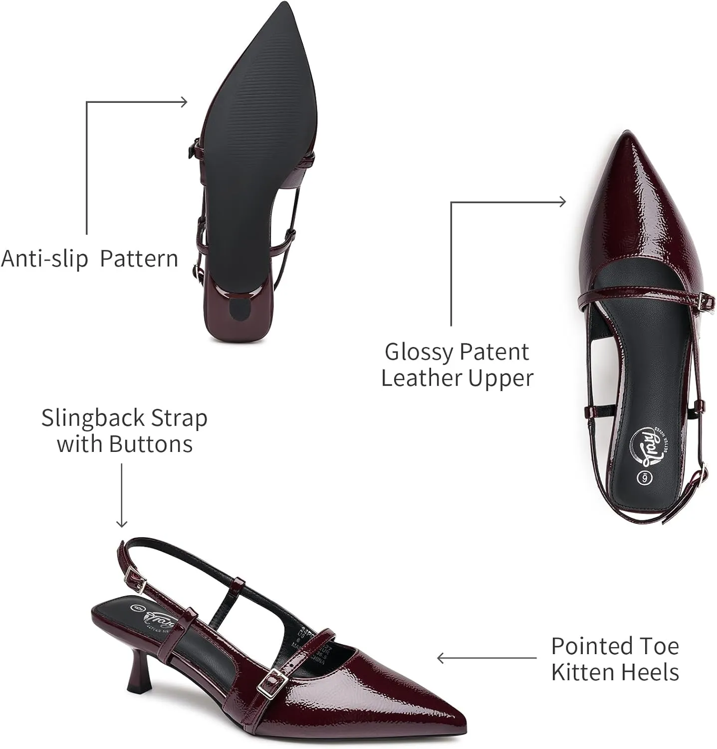 Trary Slingback Kitten Heels for Women,Pointed Toe Closed Toe Pumps,Sexy Shoes Women for Wedding