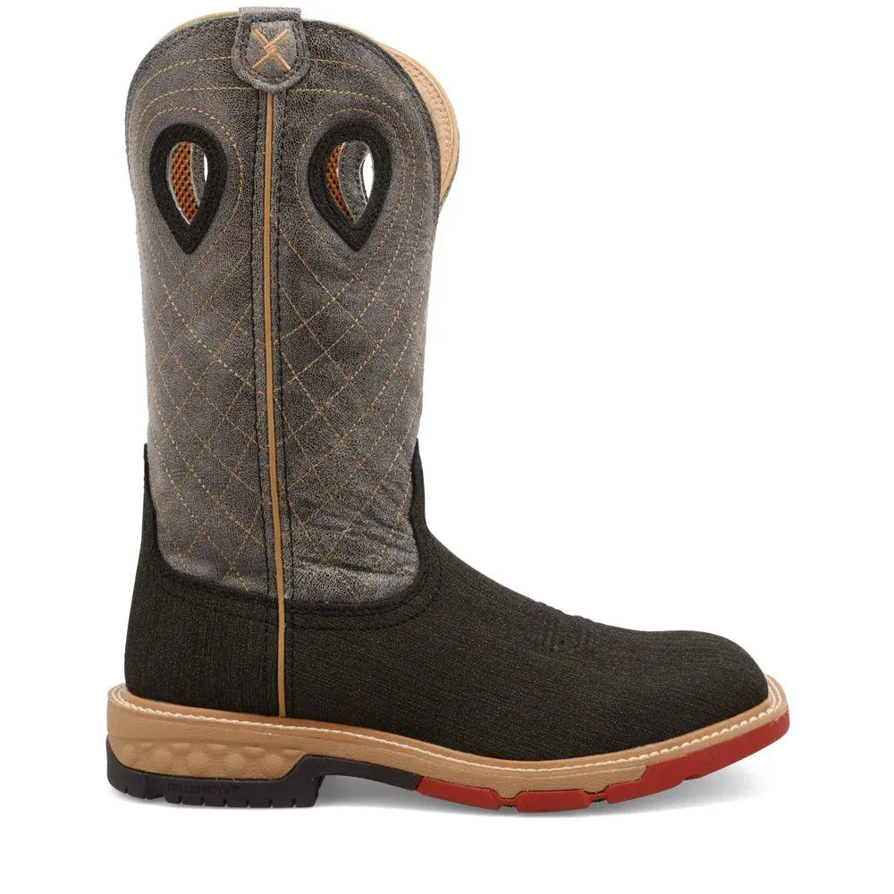 Twisted X 12" Men's Black and Grey Hybrid Leather Alloy Safety Toe Western Work Boots MXBA002