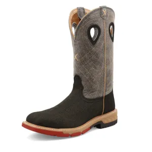 Twisted X 12" Men's Black and Grey Hybrid Leather Alloy Safety Toe Western Work Boots MXBA002