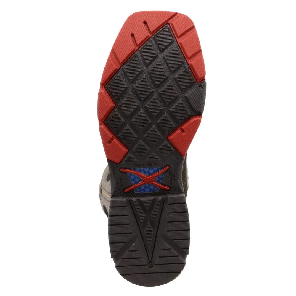 Twisted X 12" Men's Black and Grey Hybrid Leather Alloy Safety Toe Western Work Boots MXBA002