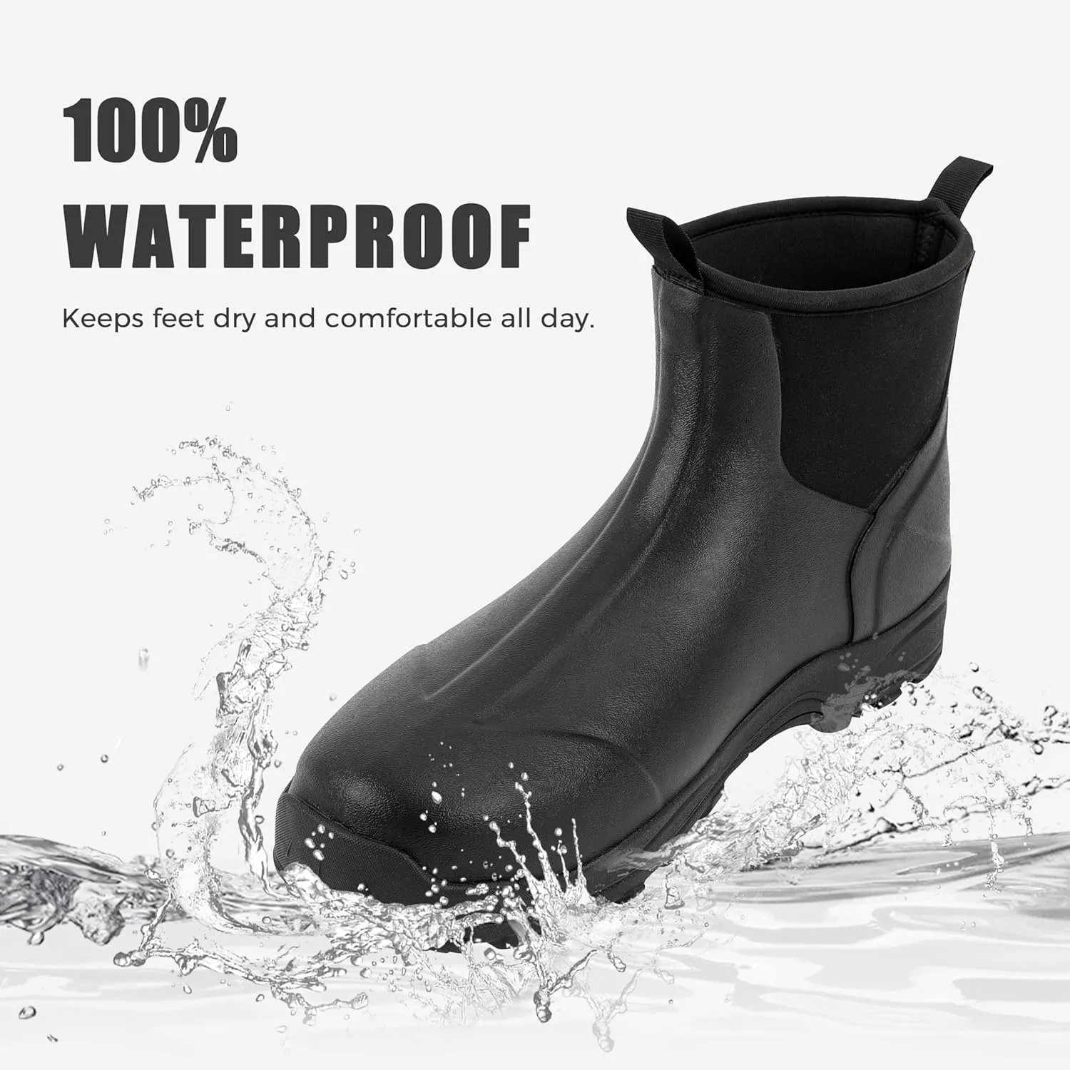 Ubon Men's Short Ankle Rubber Rain Boots Waterproof, Slip On Insulated Mud Work Rainboots Garden Shoes