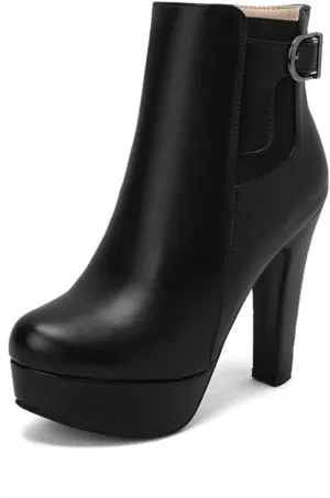 UniqueStride Womens Block High Heel Chelsea Booties Chunky Platform Ankle Boots