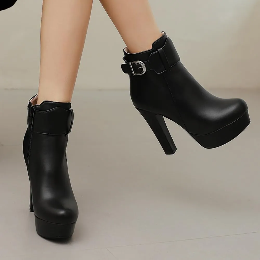 UniqueStride Womens Block High Heel Chelsea Booties Chunky Platform Ankle Boots