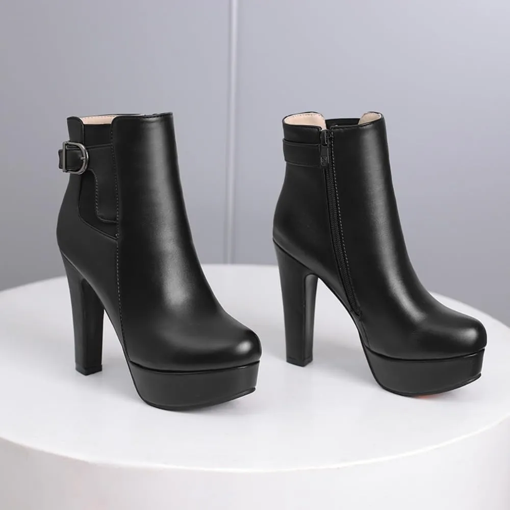 UniqueStride Womens Block High Heel Chelsea Booties Chunky Platform Ankle Boots