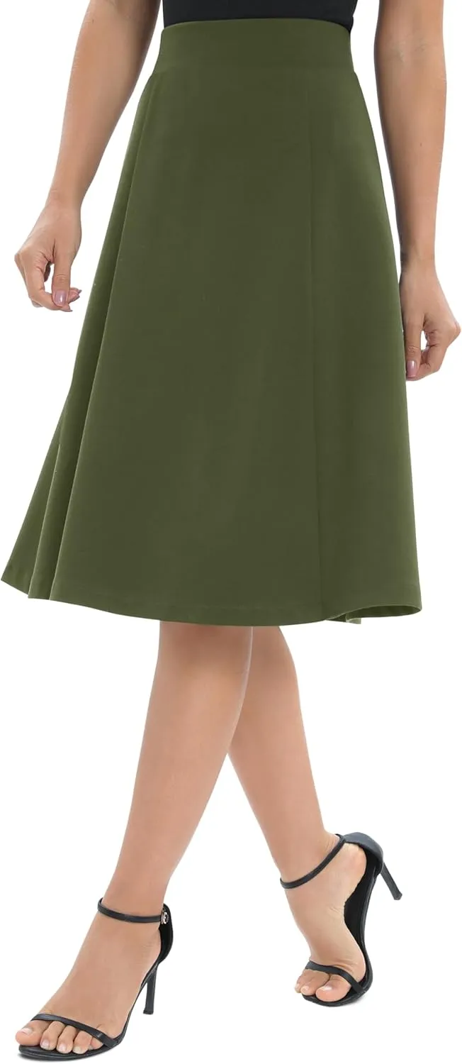 Urban CoCo Women's A-Line Elastic High Waist Flare Work Midi Knee Length Stretchy Skirt