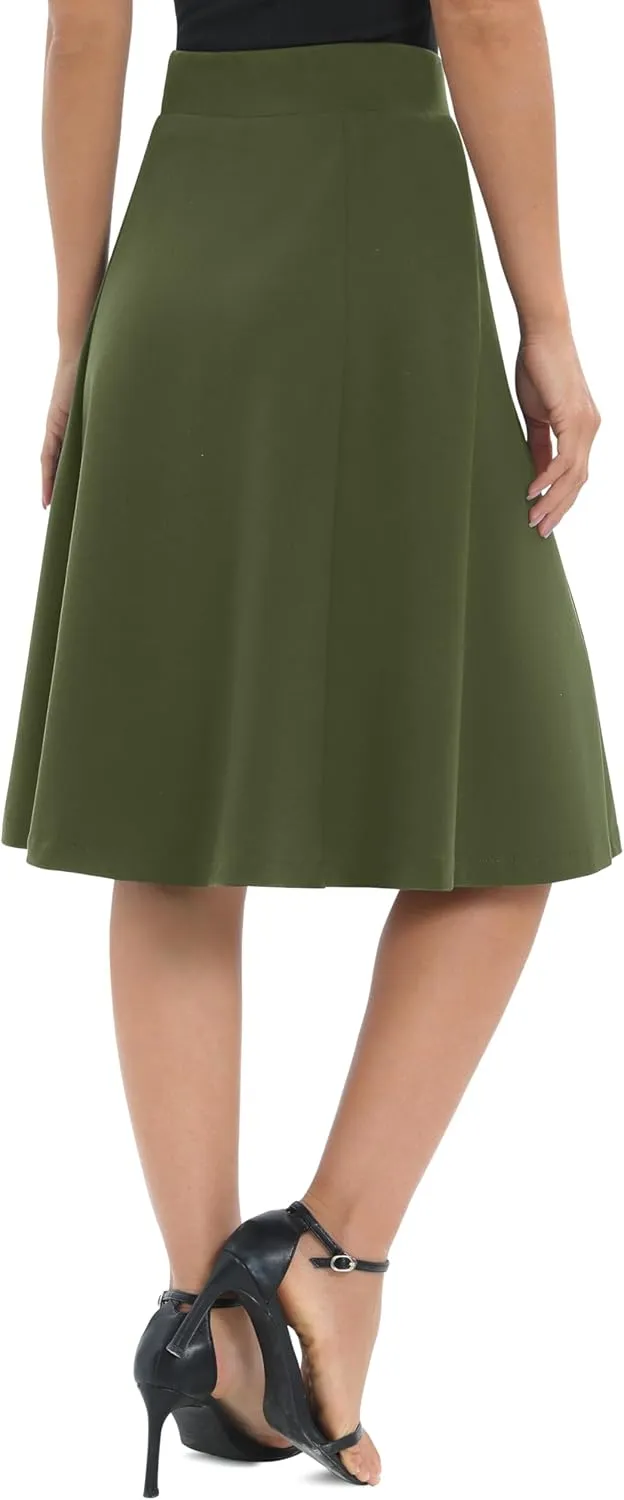 Urban CoCo Women's A-Line Elastic High Waist Flare Work Midi Knee Length Stretchy Skirt