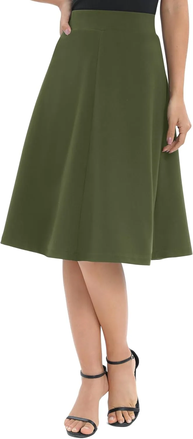 Urban CoCo Women's A-Line Elastic High Waist Flare Work Midi Knee Length Stretchy Skirt