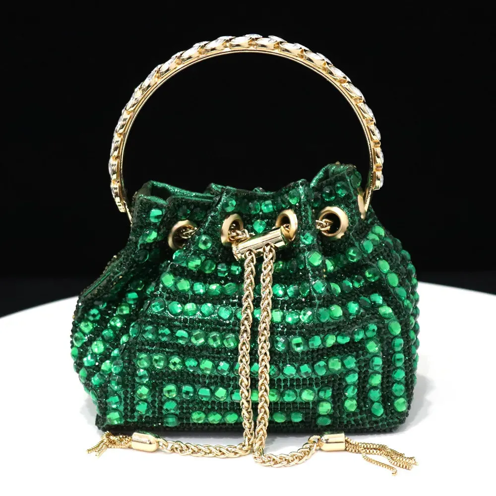 Venus Chan High Heels for Lady Luxury Designer Green Color Full Diamond Pointed Toe Wedding Shoe and Bag Set for Party