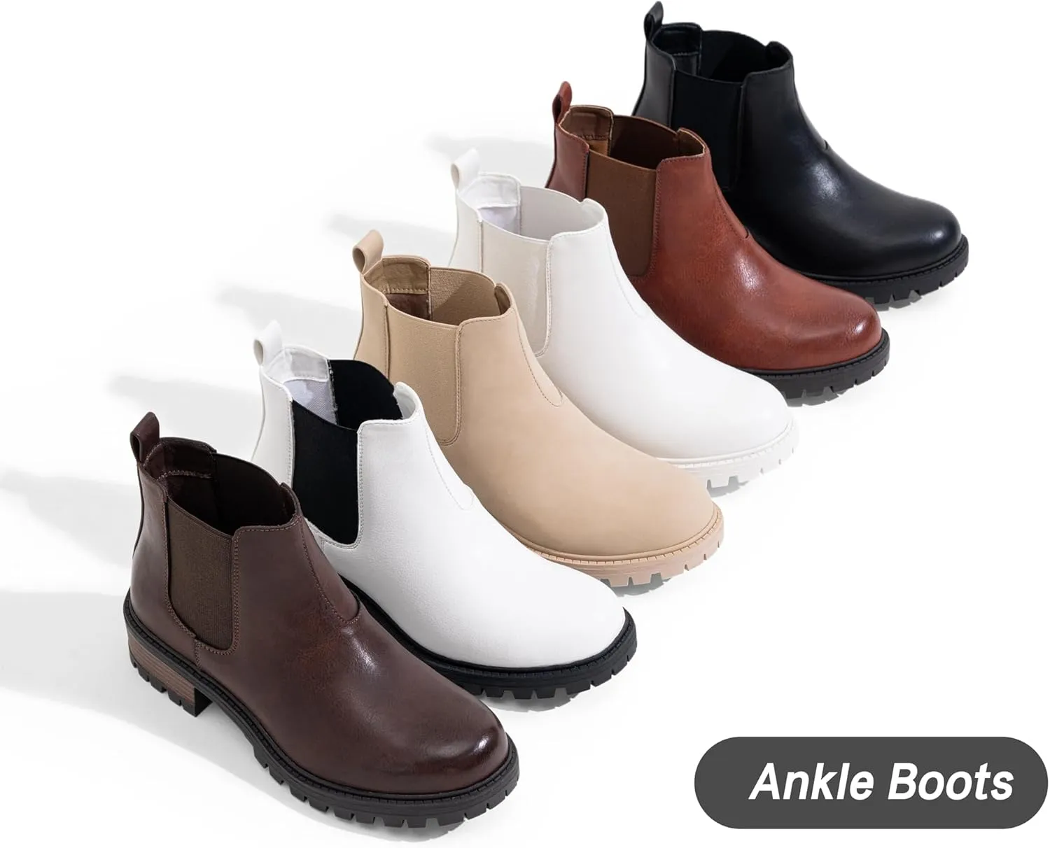 Vepose Women's 9625 Chelsea Ankle Boots, Chunky Low Heel Pull-on Booties with Elastic and Lug Sole