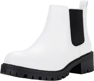 Vepose Women's 9625 Chelsea Ankle Boots, Chunky Low Heel Pull-on Booties with Elastic and Lug Sole