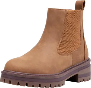Vepose Women's Chelsea Ankle Boots Lug Sole Fashion Elastic Short Pull on 9608 Booties