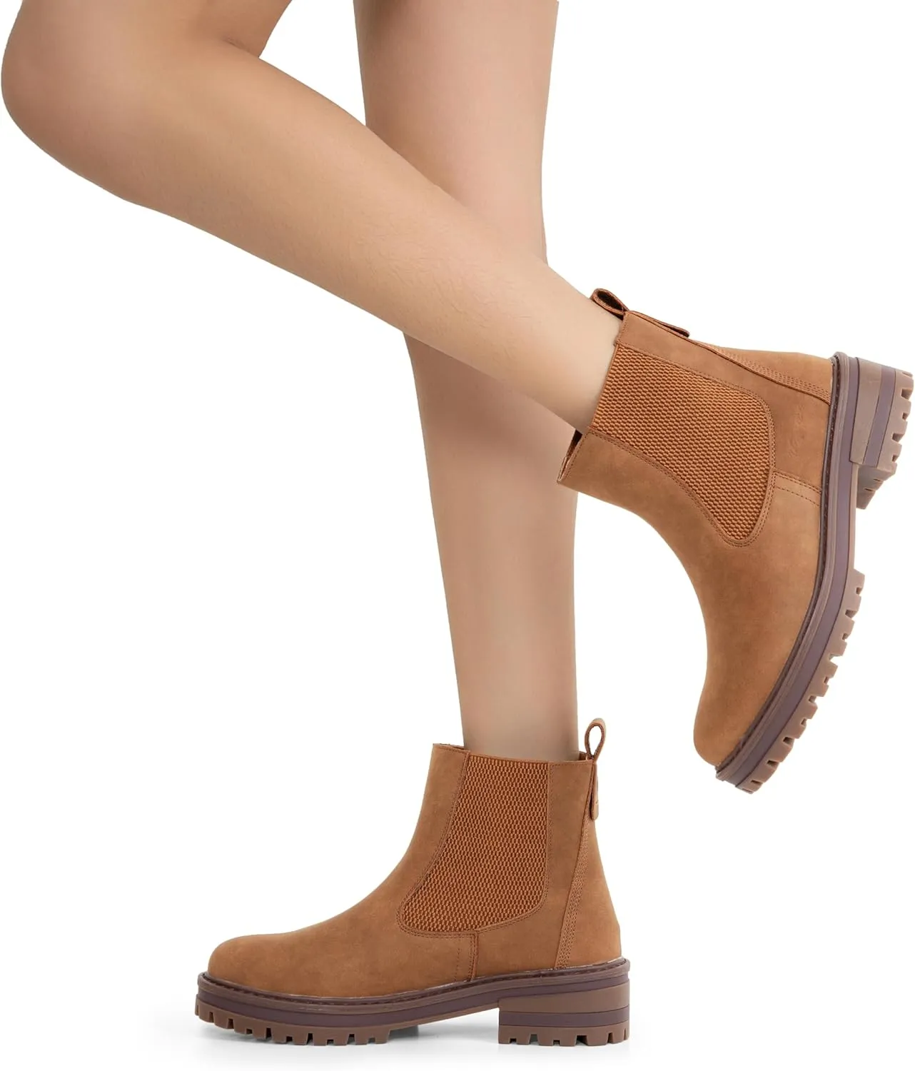 Vepose Women's Chelsea Ankle Boots Lug Sole Fashion Elastic Short Pull on 9608 Booties