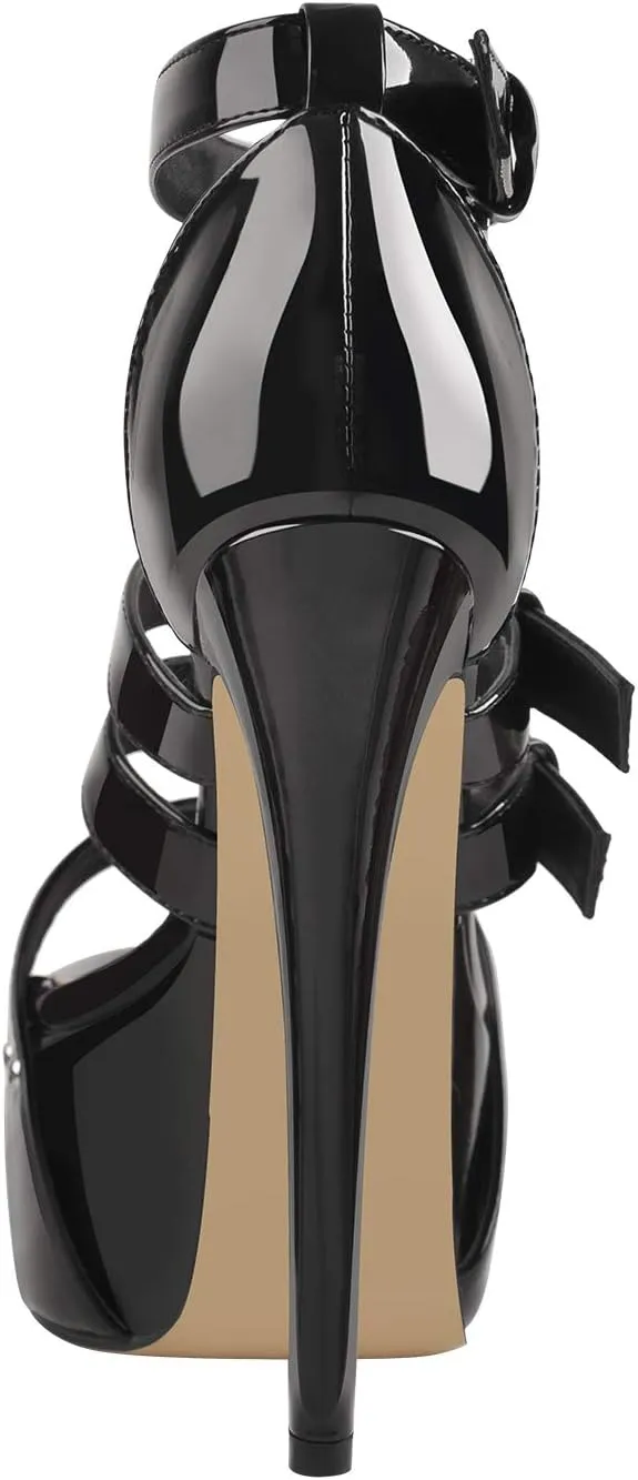 VERISSON Women's Open Toe High Heels Sandals Triple Cross Bands Buckle Strap Platform Ankle Sandals Party Dress Two-piece Sandals