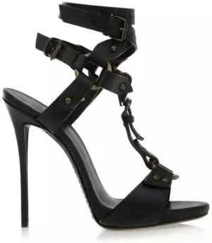VERISSON Women's Peep Toe Buckle Strap Stiletto Sandals Grommets Rivet T-strap Band Open-back High Heels Nubuck Summer Sandals for Evening Party