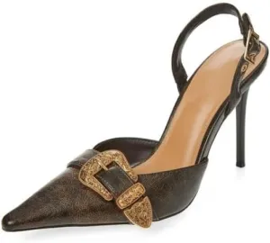 Vertundy Women's Delilah Buckle Slingback Pumps Closed Pointed Toe High Heels for Women Stiletto Vintage Heels for Women