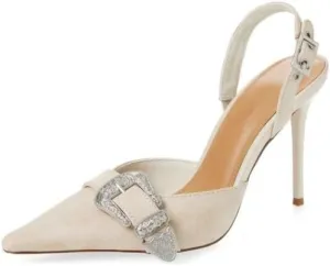 Vertundy Women's Delilah Buckle Slingback Pumps Closed Pointed Toe High Heels for Women Stiletto Vintage Heels for Women