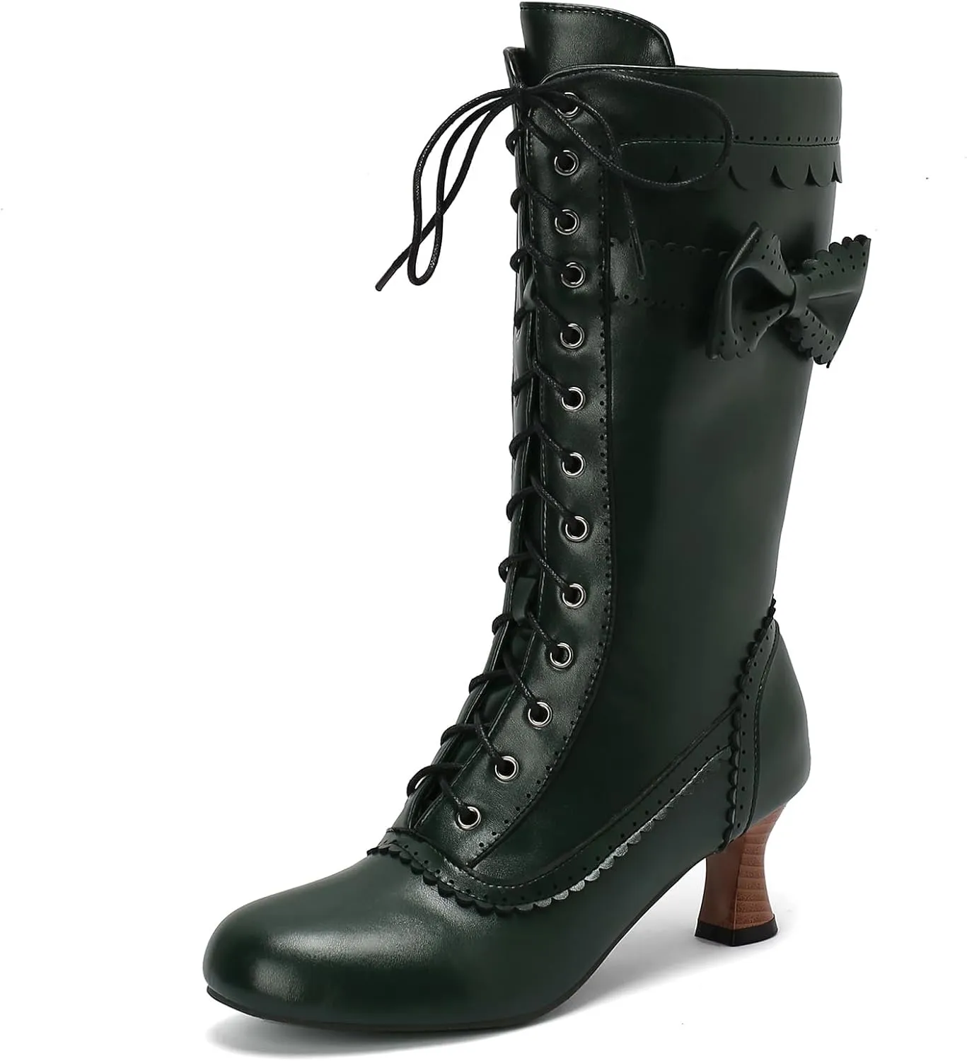 Victorian Boots for Women Vintage Bow Mid Calf Boots Costume Lace Up Goth Boots Halloween Witch Stuff Cuban Heel Mid Boots