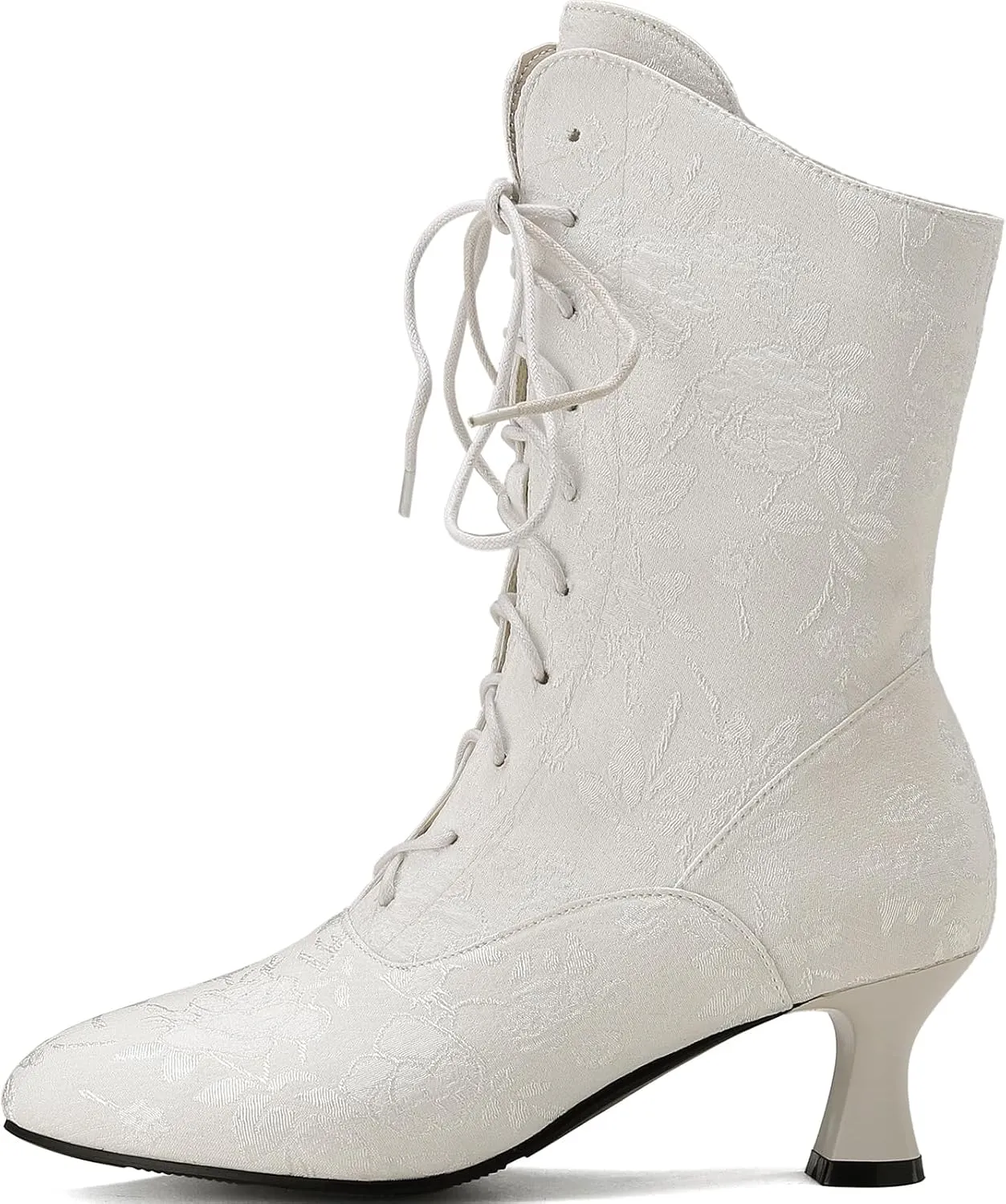 Victorian Boots for Women Vintage Granny Boots Renaissance Mid Calf Boots Costume Lace Up Low Heel Goth Boots with Zipper