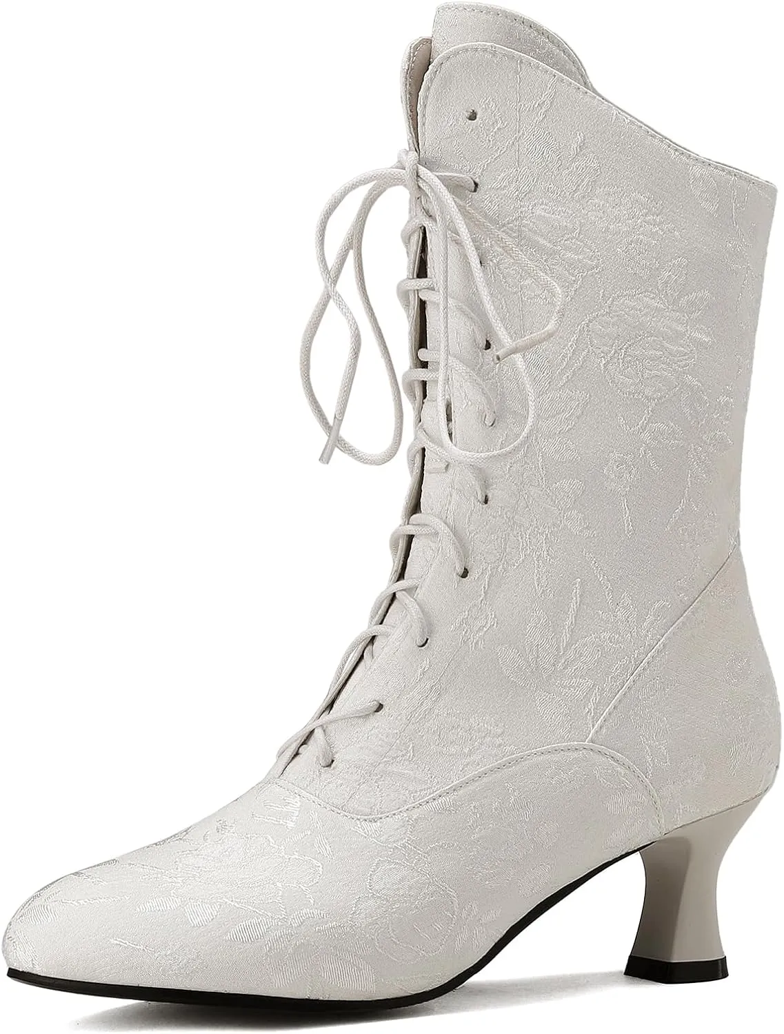 Victorian Boots for Women Vintage Granny Boots Renaissance Mid Calf Boots Costume Lace Up Low Heel Goth Boots with Zipper