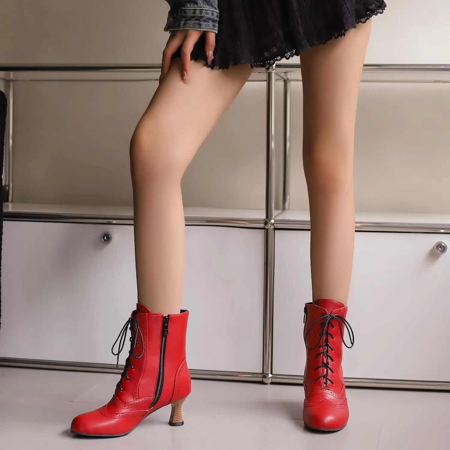Victorian Boots for Women Vintage Lace Up Ankle Boots Costume Goth Booties Halloween Witch Stuff Cuban Heel Granny Boots