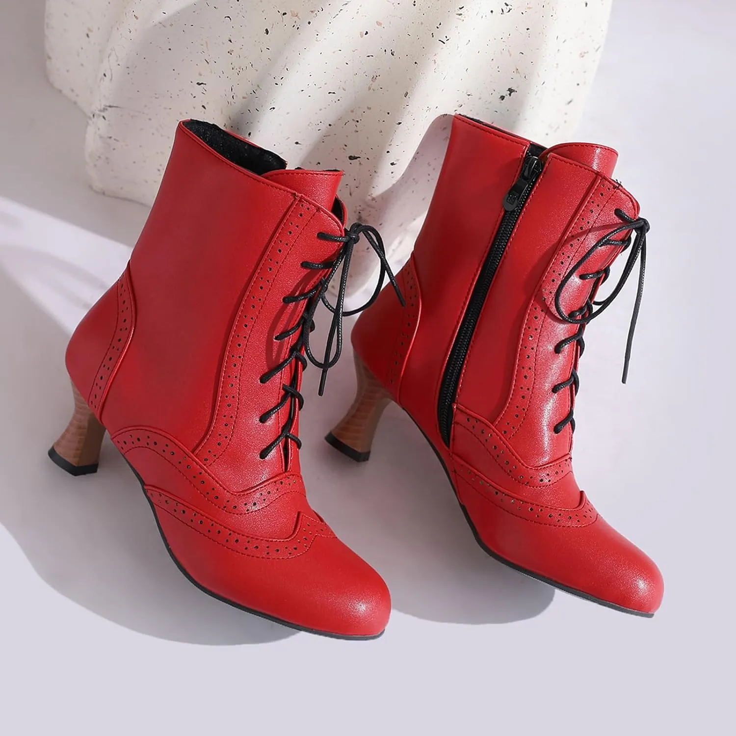 Victorian Boots for Women Vintage Lace Up Ankle Boots Costume Goth Booties Halloween Witch Stuff Cuban Heel Granny Boots
