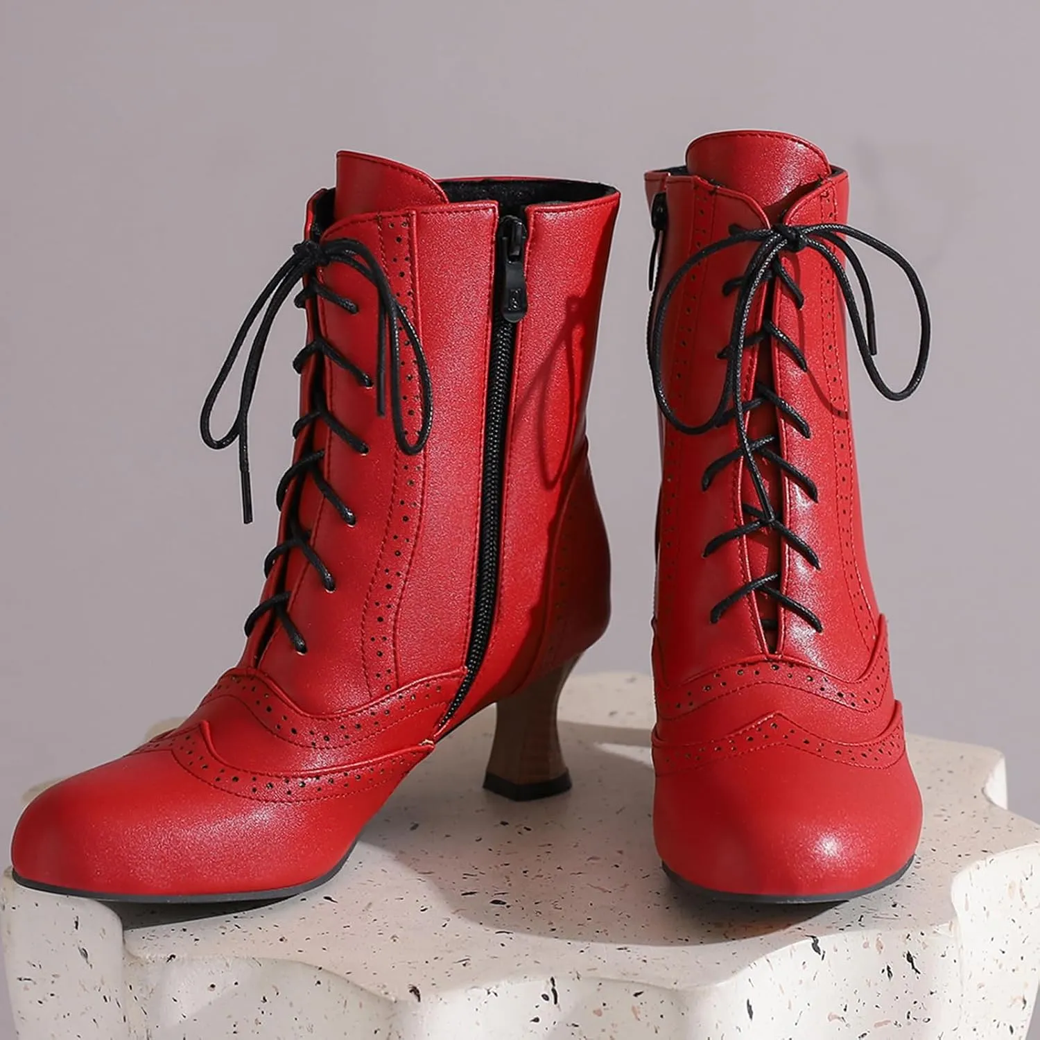 Victorian Boots for Women Vintage Lace Up Ankle Boots Costume Goth Booties Halloween Witch Stuff Cuban Heel Granny Boots