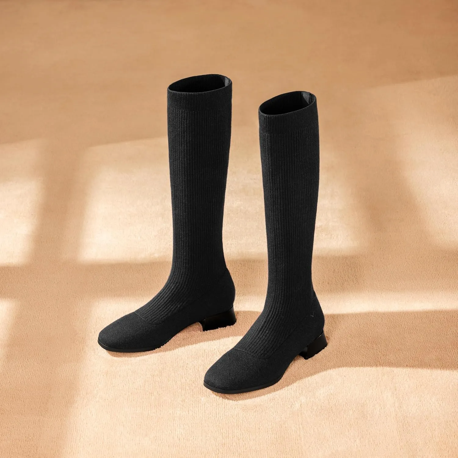 VIVAIA Tara Pro Women's Water Repellent Wool Knee-High Boots Slip on Square-Toe Booties 1.18'' Block Heel Booties Lady Dress Short Winter Fall Boots