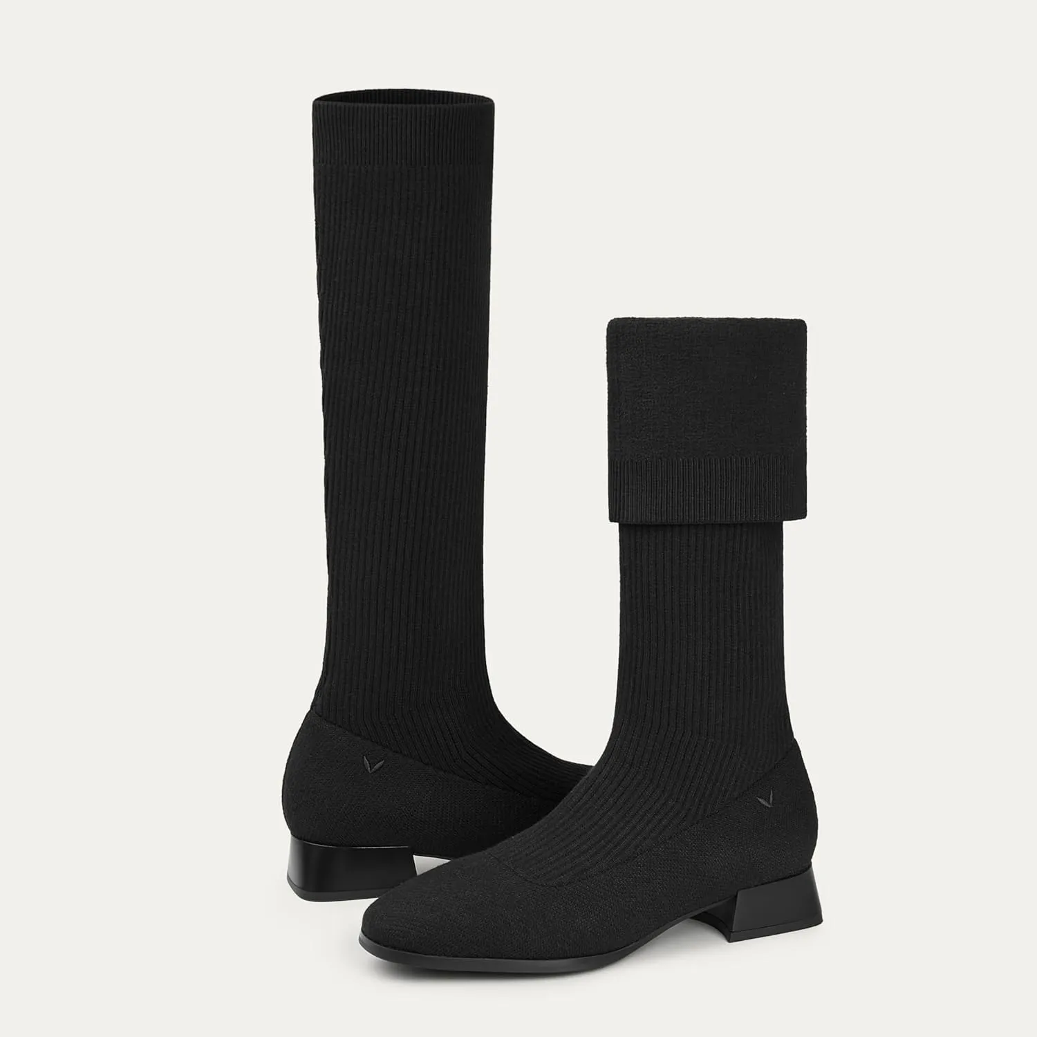 VIVAIA Tara Pro Women's Water Repellent Wool Knee-High Boots Slip on Square-Toe Booties 1.18'' Block Heel Booties Lady Dress Short Winter Fall Boots