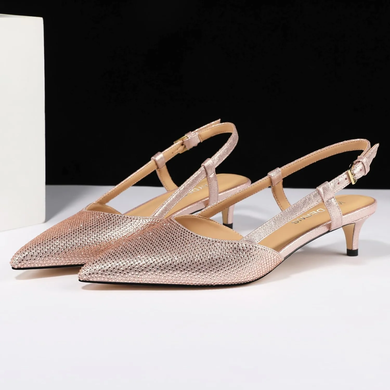 WAYDERNS Women's Kitten Heels Slingback Pumps Closed Pointed Toe Comfortable Low Heels Strap Elegant Dress Shoes for Wedding Office Prom Party 1.5 Inch