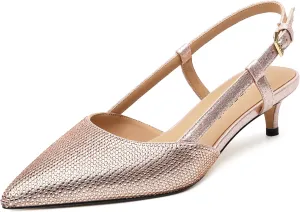 WAYDERNS Women's Kitten Heels Slingback Pumps Closed Pointed Toe Comfortable Low Heels Strap Elegant Dress Shoes for Wedding Office Prom Party 1.5 Inch