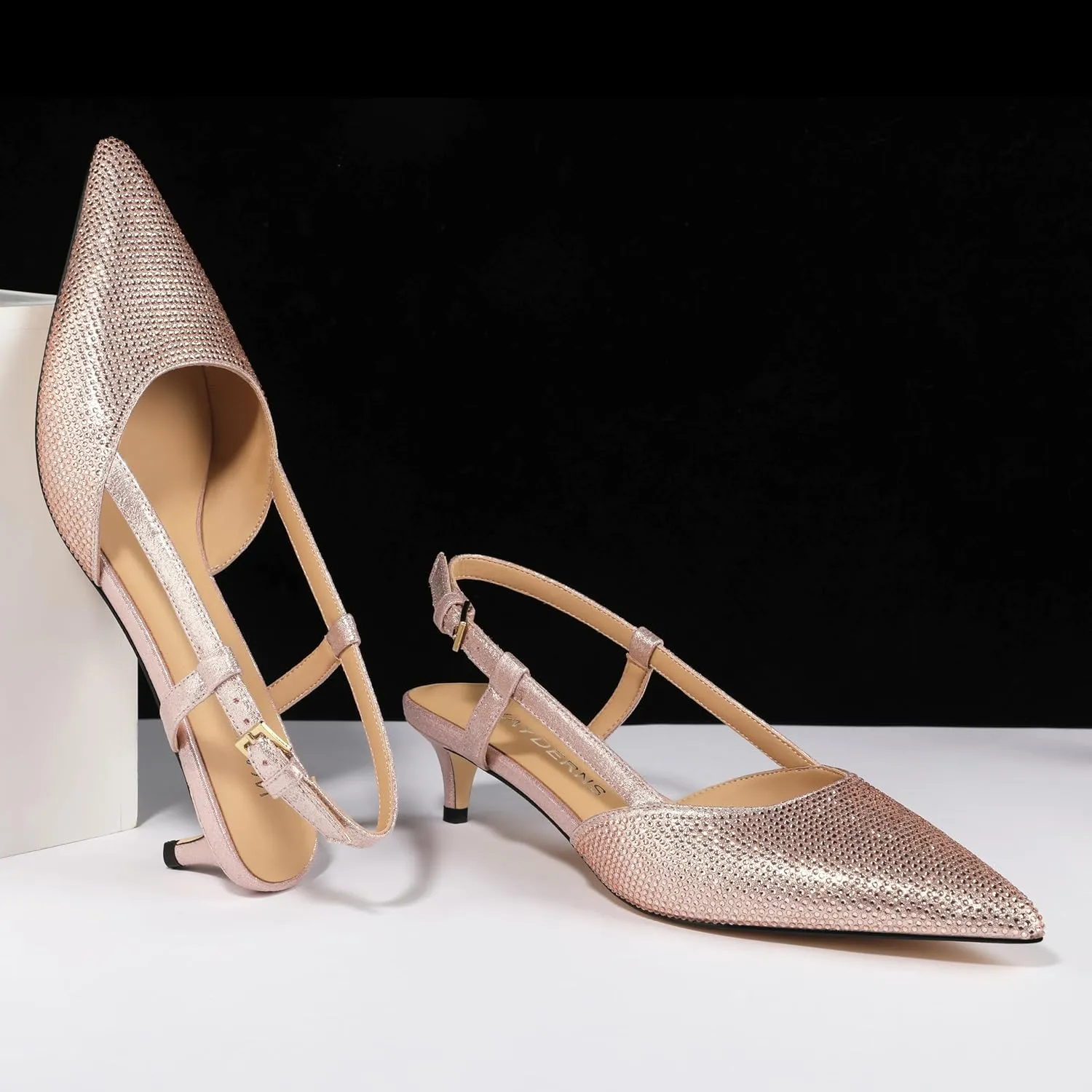 WAYDERNS Women's Kitten Heels Slingback Pumps Closed Pointed Toe Comfortable Low Heels Strap Elegant Dress Shoes for Wedding Office Prom Party 1.5 Inch