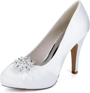 Wedding Bridal Shoes Women's Pumps Sexy Platform Heels Satin Bride Pumps Closed Round Toe Wedding Party Dress Shoes10cm