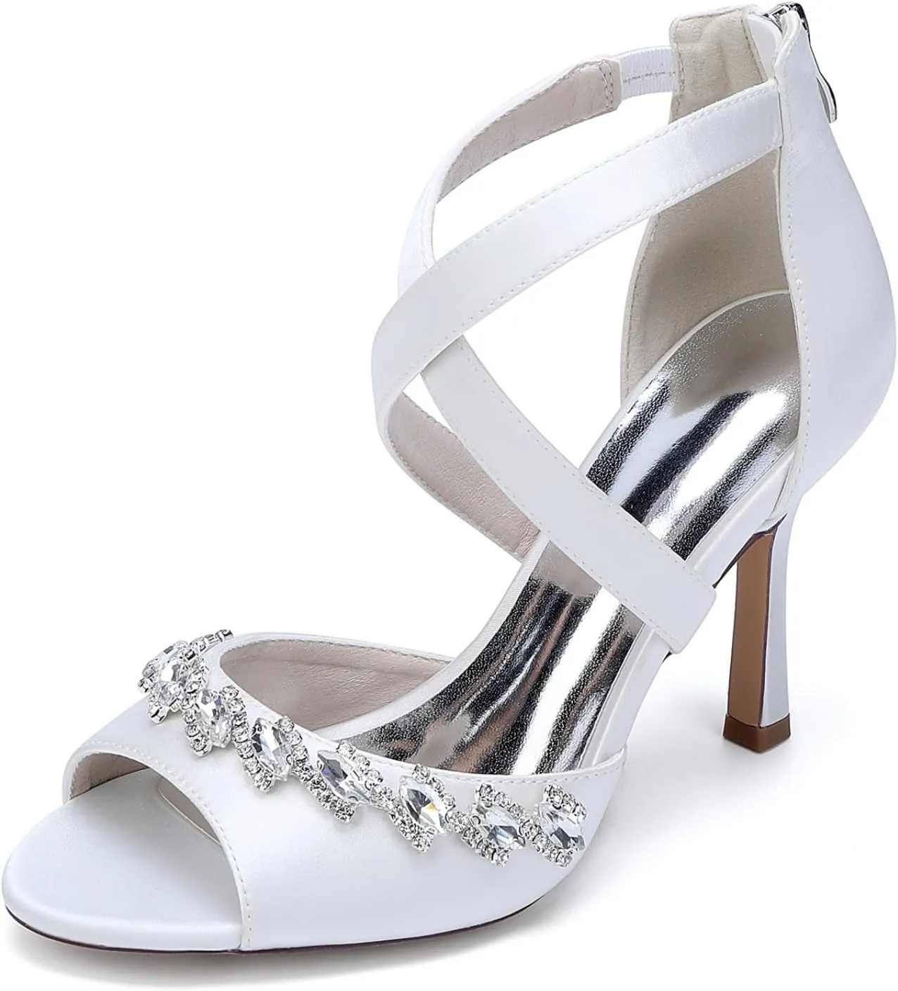 Wedding Bridal Shoes Womens Sandals Open Toe Bride Stiletto Sandals Ankle Strap High Heel Sandals Women 9.5Cm