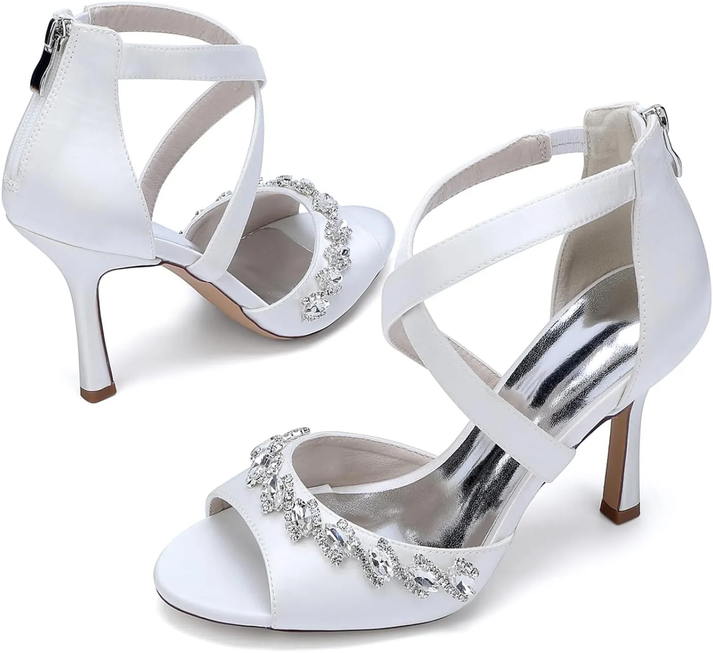 Wedding Bridal Shoes Womens Sandals Open Toe Bride Stiletto Sandals Ankle Strap High Heel Sandals Women 9.5Cm