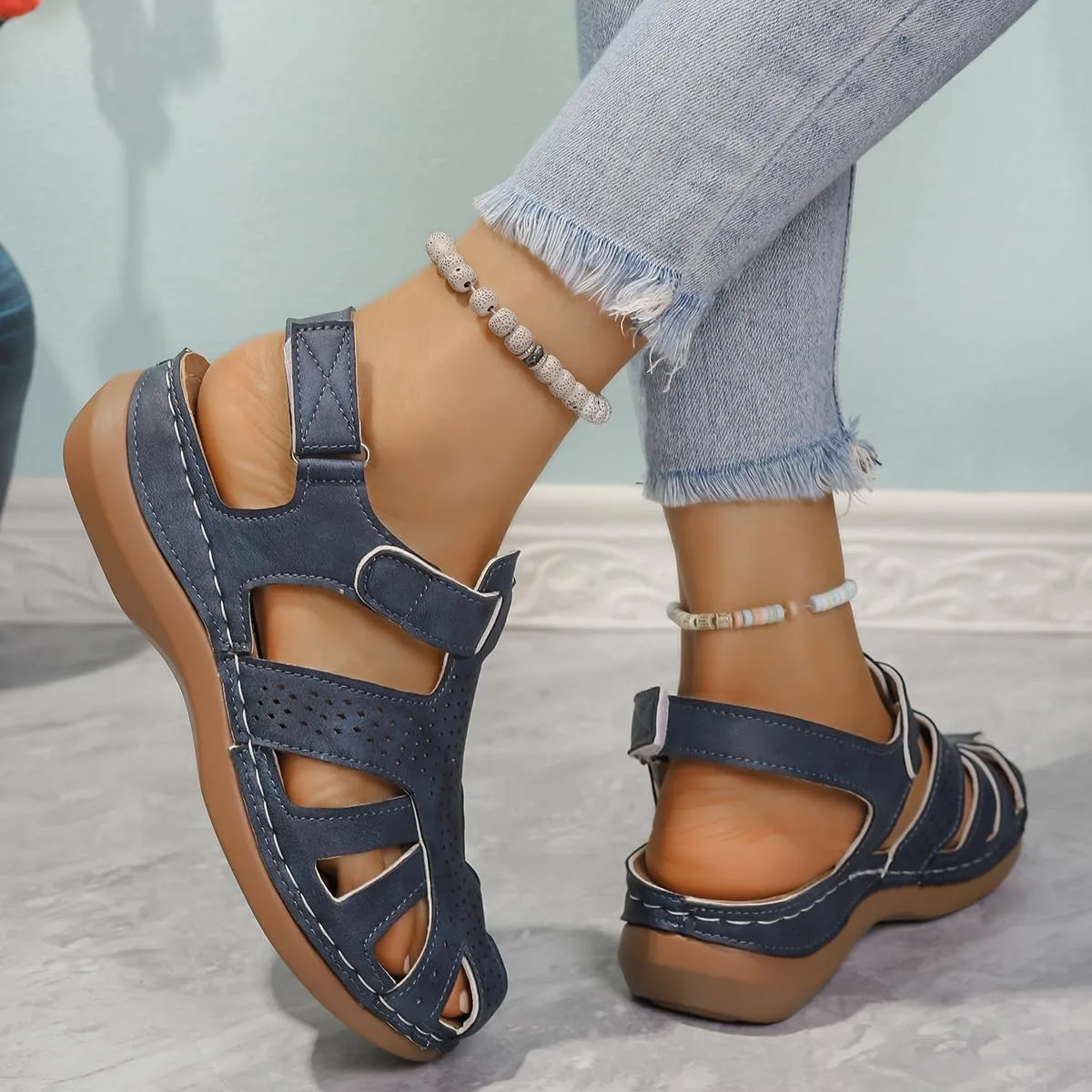 Wedge Orthopedic Sandals for Women Comfortable Closed Toe Summer Sandals Comfortable Hollow Out Sandal with Arch Support