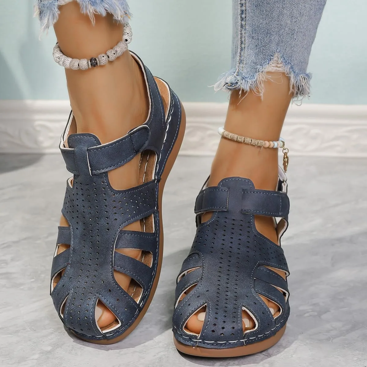 Wedge Orthopedic Sandals for Women Comfortable Closed Toe Summer Sandals Comfortable Hollow Out Sandal with Arch Support