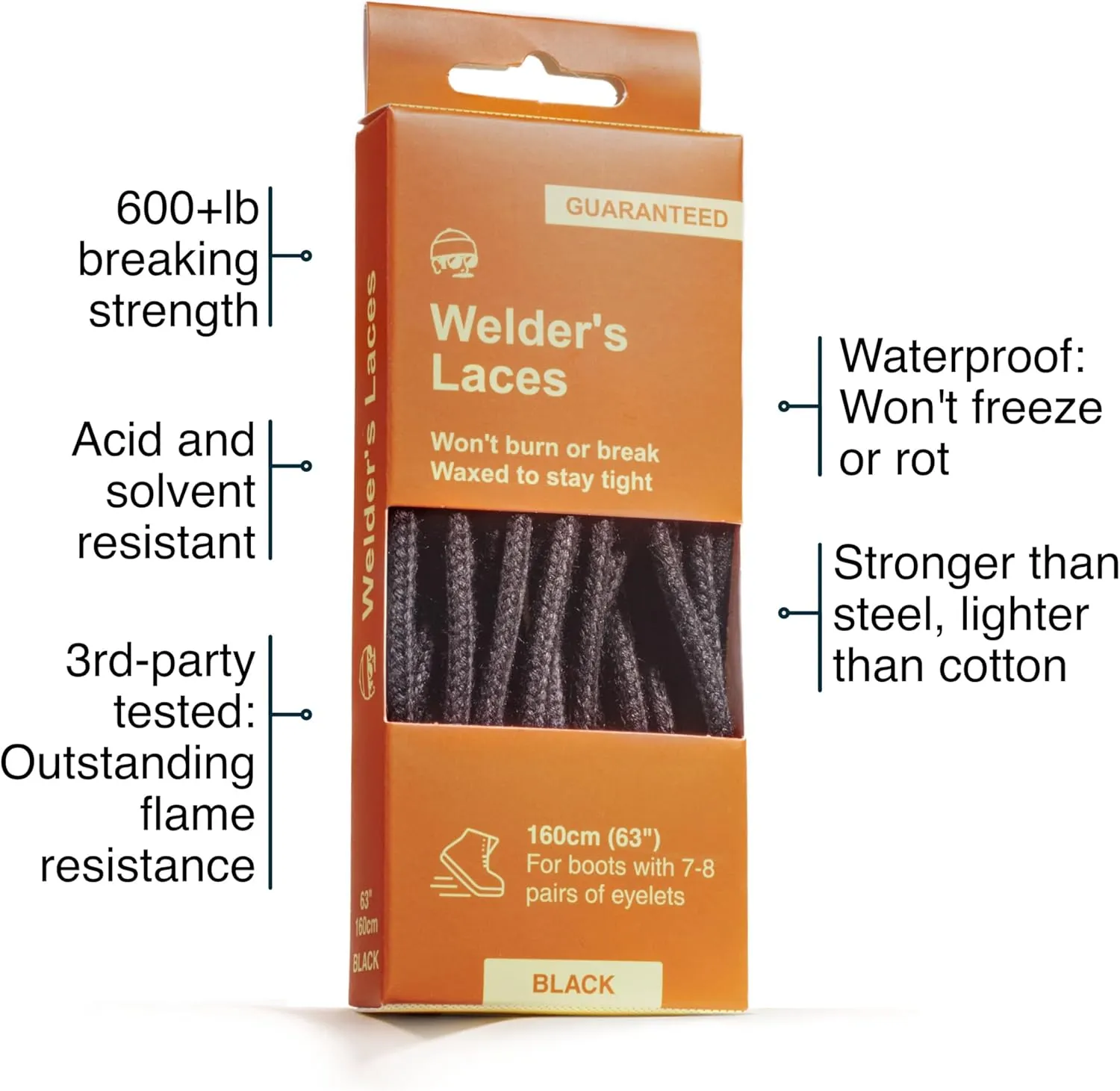 Welder's Laces - 100% Kevlar Boot Laces Heavy Duty Fire-Resistant Work Boot Laces, Boot Strings for Work Boots