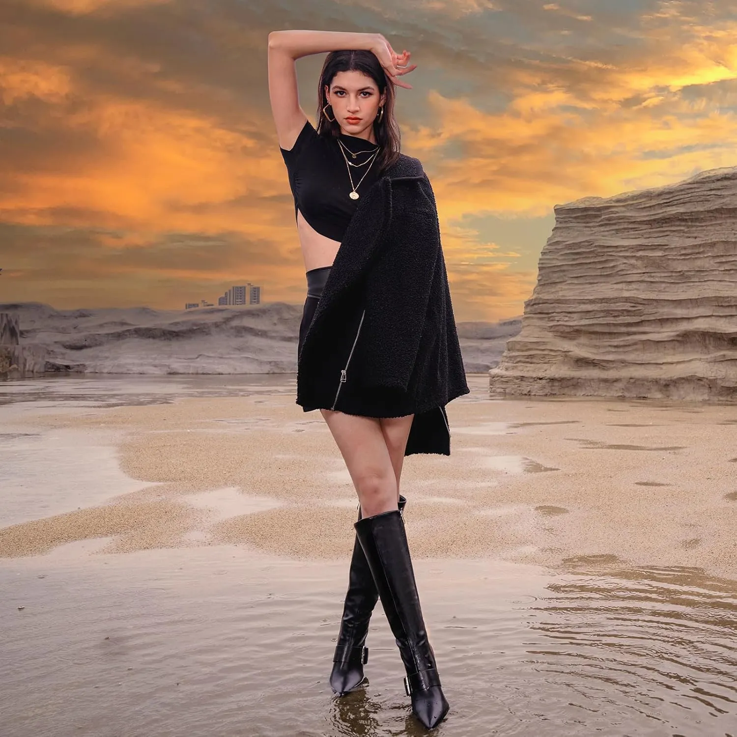 wetkiss Knee High Boots Women With Side Zipper Pointed Toe Stiletto High Heels for Narrow Feet Narrow Calf Thin calf