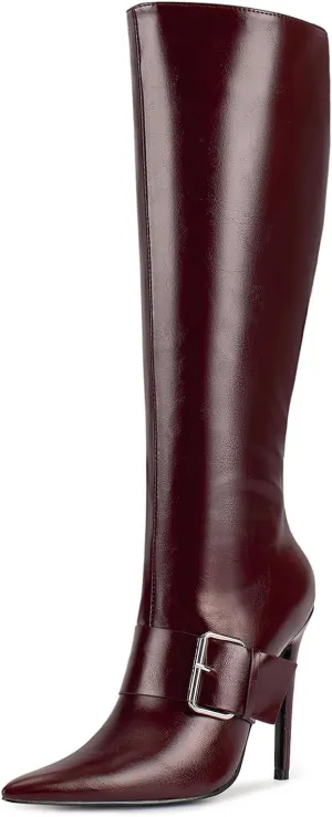wetkiss Knee High Boots Women With Side Zipper Pointed Toe Stiletto High Heels for Narrow Feet Narrow Calf Thin calf