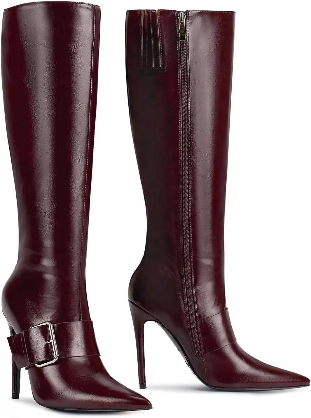 wetkiss Knee High Boots Women With Side Zipper Pointed Toe Stiletto High Heels for Narrow Feet Narrow Calf Thin calf