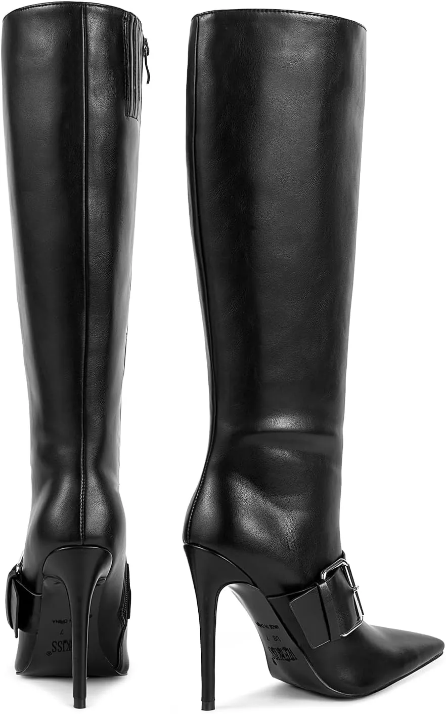 wetkiss Knee High Boots Women With Side Zipper Pointed Toe Stiletto High Heels for Narrow Feet Narrow Calf Thin calf